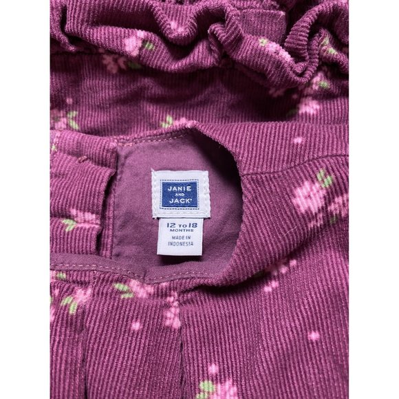Janie & Jack Dress Plum Corduroy With Flower Print 12 - 18 Months  [K42] - Picture 3 of 3